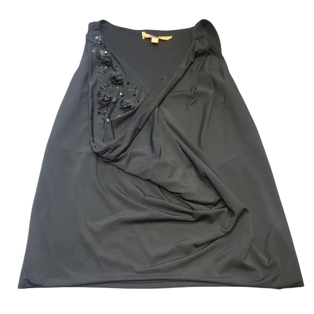 Ellen Tracy Black Embellished Cowl Neck‎ Top Sm Sleeveless Floral Beaded Sequin